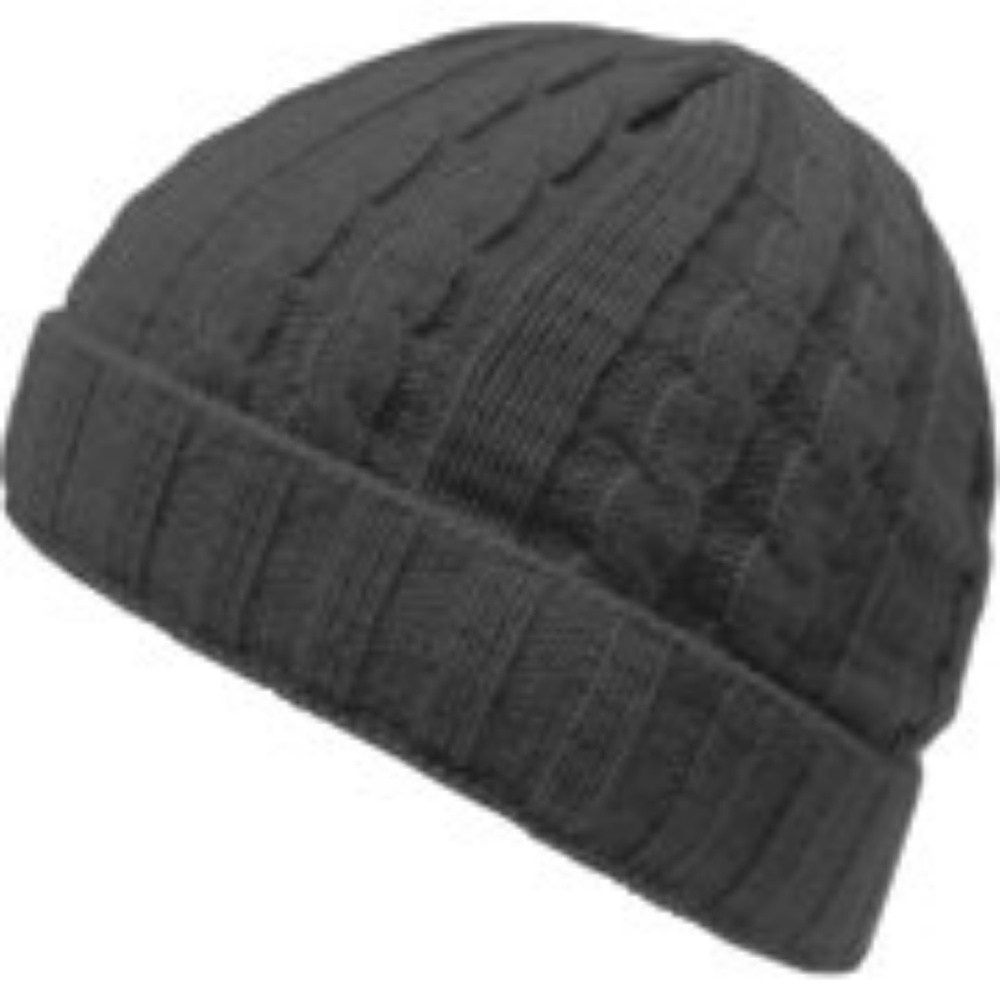 CUFFED CABLE KNIT BEANIE DARK GREY
